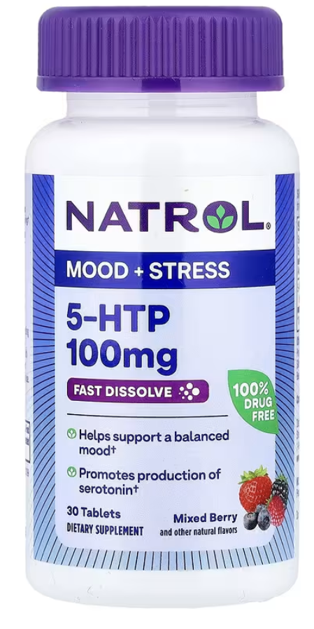 Natrol, 5-HTP, быстрорастворимый, особо эффективный, вкус диких ягод, 100 мг, 30 таблеток