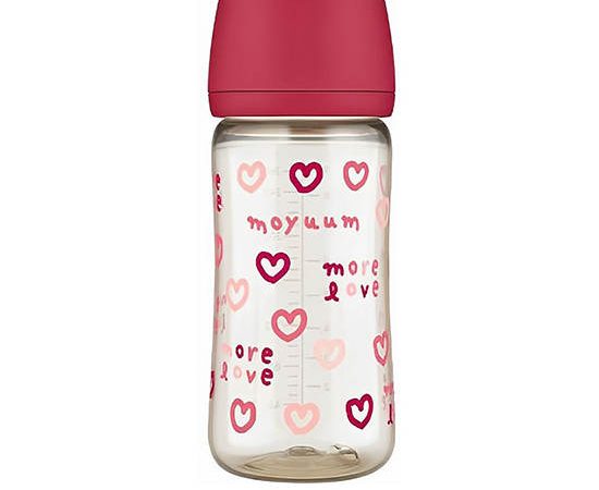 MOYUUM Baby Bottle Premium PPSU 270 mL with Real-Fit Nipple More Love Cherry
