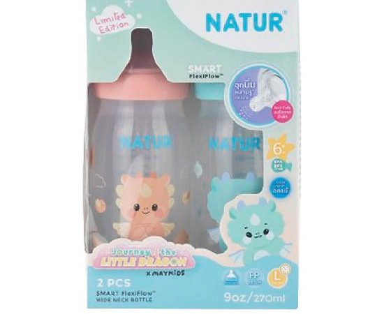 NATUR Smart PP Bottle 9 oz 2 pcs Little Dragon Light Blue/Pink