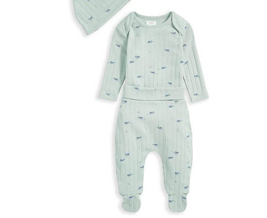 MAMAS & PAPAS Boy Infant bodysuit Outfit Set Whale 3 pcs Green