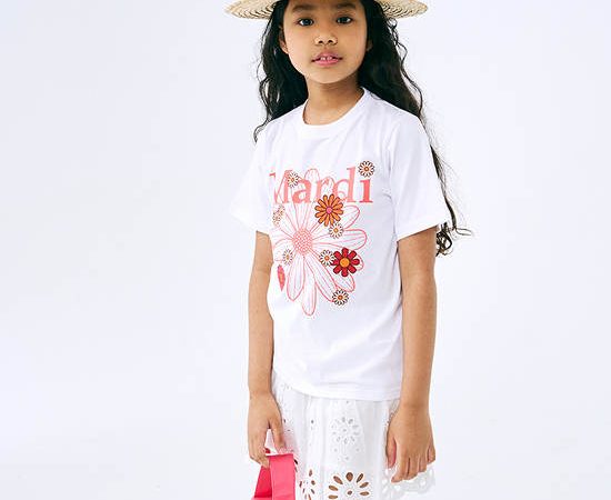 MARDI MERCREDI LES PETITS Tshirt Flowermardi Blossom White Coral