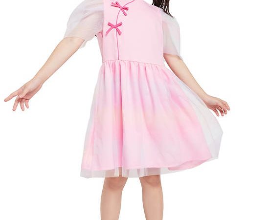 FOF KIDS Girl Dress Mandarin Collar Pink