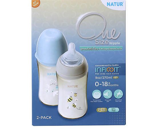 NATUR Feeding Bottle Infinit PES 9 oz Pack 2 Multi-Color