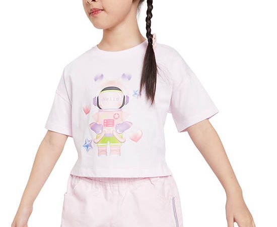 FOF KIDS Girl T-Shirt Short Sleeves Robot Print Pink