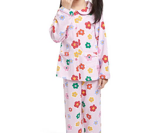 ANGEL KIDS Girl Pyjamas Set Long Sleeves Shirt + Pants Floral Print Pink