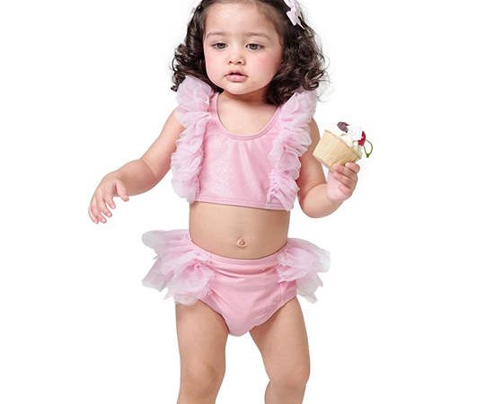 KEED Girl Swimwear Two Pieces Glitter Princess Pink