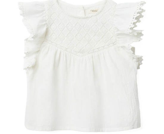 SFERA KIDS Girl Blouse Dobby Lace Ruffled Sleeves White