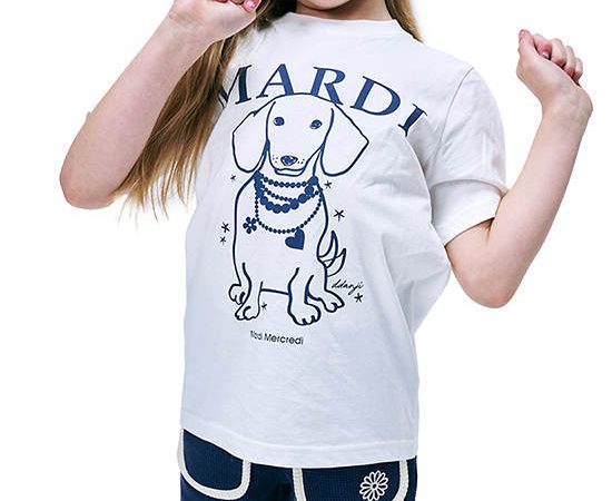 MARDI MERCREDI LES PETITS Kids Tshirt Pearl Necklace Swing The Tail Ddanji Ivory Navy