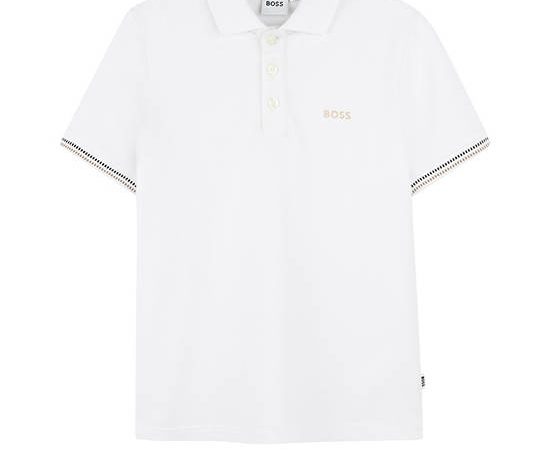 BOSS KIDS Boy Polo Shirt Short Sleeves Ribbed Cuffs Button Placket White