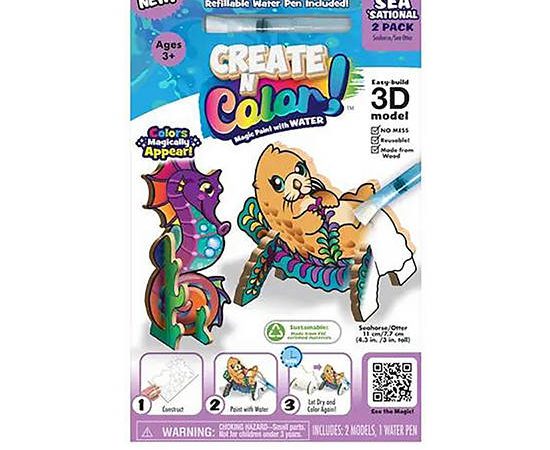 CREATE N COLOUR Toy Coloring Set Sea'Sational Pack 2 Pcs Seahorse/Sea Otter Multi-Color