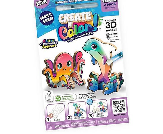 CREATE N COLOUR Toy Coloring Set Sea'Sational Pack 2 Pcs Octopus/Dolphin Multi-Color