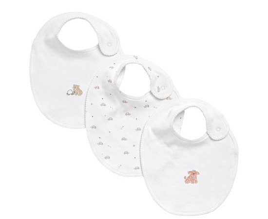 MARKS & SPENCER KIDS Unisex Toddler Bibs Cotton Rich Slogan 3 Pk White Mix