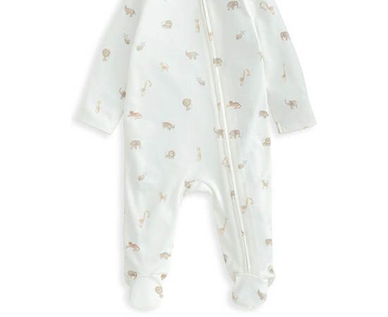 MAMAS & PAPAS Unisex Toddler Bodysuit Long Sleeves Safari All Over Print All In One Zip Cream