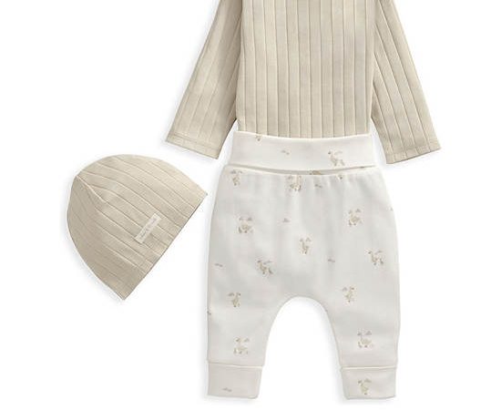 MAMAS & PAPAS Unisex Toddler Set Jumpsuit Long Sleeves + Leggings + Hat Duckling 3 Pcs Beige
