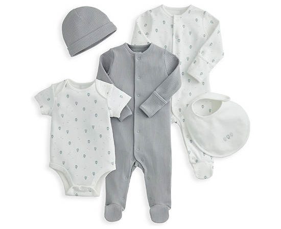 MAMAS & PAPAS Boy Toddler Bodysuit Set Hot Air Balloon 5 Pcs Blue