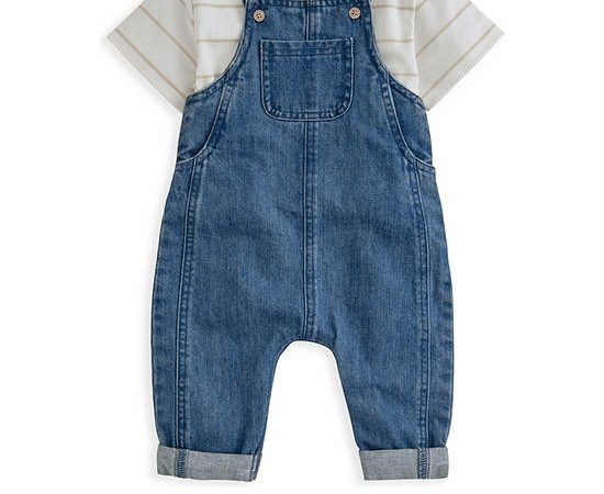 MAMAS & PAPAS Boy Toddler Set T-Shirt + Dungaree Denim 2 Pcs Blue