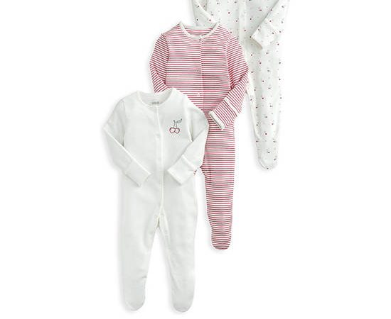 MAMAS & PAPAS Girl Toddler Sleepsuit Set Cherry 3 Pk Red