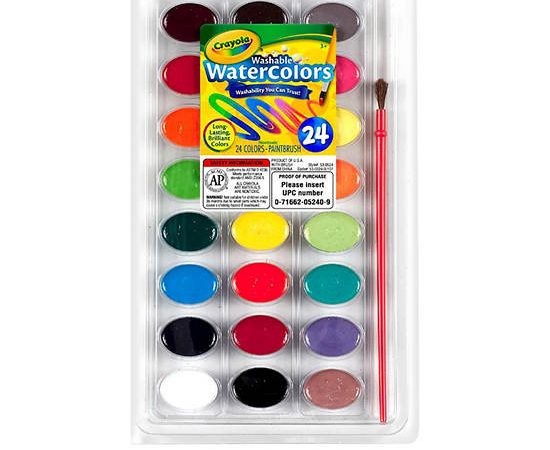 CRAYOLA Washable Water Colors 24 count and Paint Brush Set