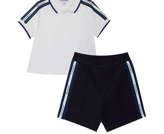 EMPORIO ARMANI Boy Toddler Set Polo Shirt + Shorts Top Below SS25 Off White Top/Navy Shorts W / K