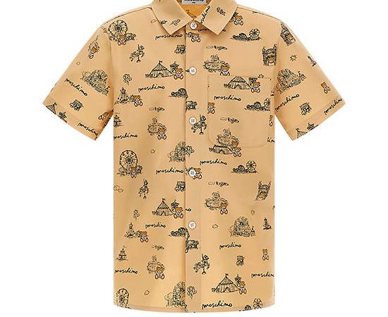 MOSCHINO KID Boy Shirt Short Sleeves Print Beige