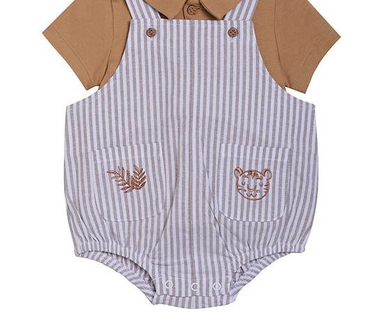 Angel Baby Boy Toddler Set Shirt Short Sleeves + Overalls Dungaree Brown