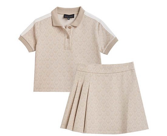 EMPORIO ARMANI Girl Set Polo Shirt + Skirt SS25 U1098 Sabbia/Eagle