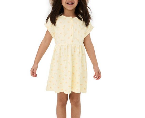 MARKS & SPENCER KIDS Girl Toddler Mini Dress Cotton Rich Jersey Ditsy Floral Yellow Mix