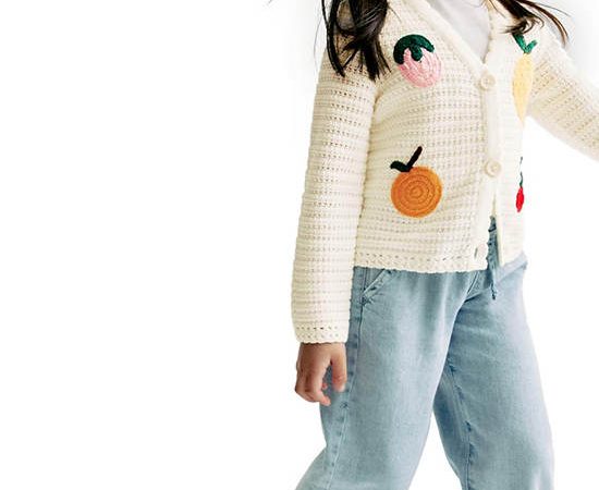 MARKS & SPENCER KIDS Girl Toddler Cardigan Pure Cotton Fruit Knitted Ecru Mix