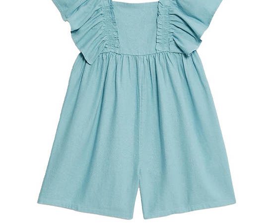 MARKS & SPENCER KIDS Girl Toddler Playsuit Linen Rich Frill Sleeve Turquoise