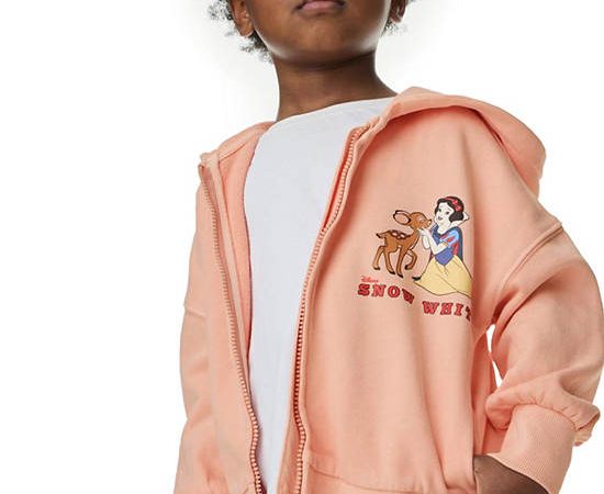 MARKS & SPENCER KIDS Girl Toddler Hoodie Cotton Rich Disney Snow White Zip Peach