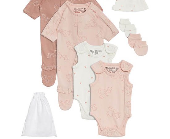 MARKS & SPENCER KIDS Girl Toddler Starter Set Cotton Rich Premature Hospital 8 pcs Pink Mix