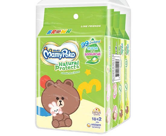 MAMYPOKO Wipe Natural & Protect Line 18+2 pcs x 4 pack Assorted Pattern Light Green