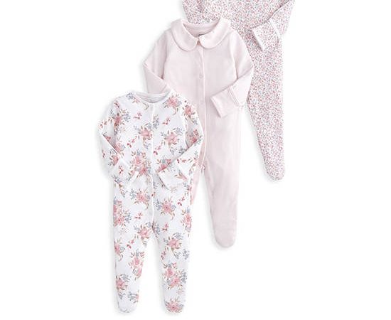 MAMAS & PAPAS Girl Toddler Sleepsuit Set Floral 3 Pack Pink