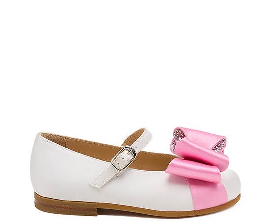 MACH & MACH Girl Toddler Ballerina Shoes Le Cadeau Mini White and Pink Satin