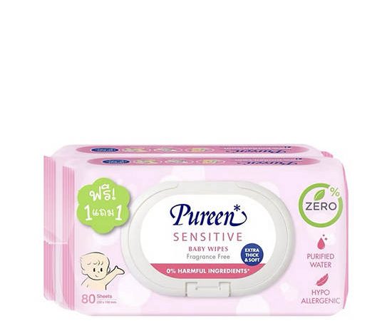 PUREEN Baby Wipes Sentitive 80 pcs Pack 2 Pink