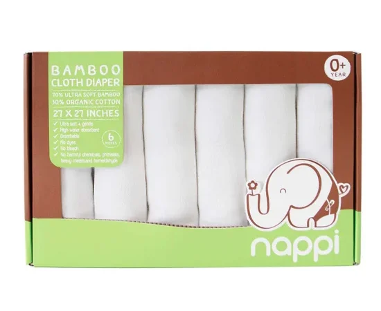 NAPPI Diapers Bamboo Fiber 27x27cm Pack of 6 pcs. White