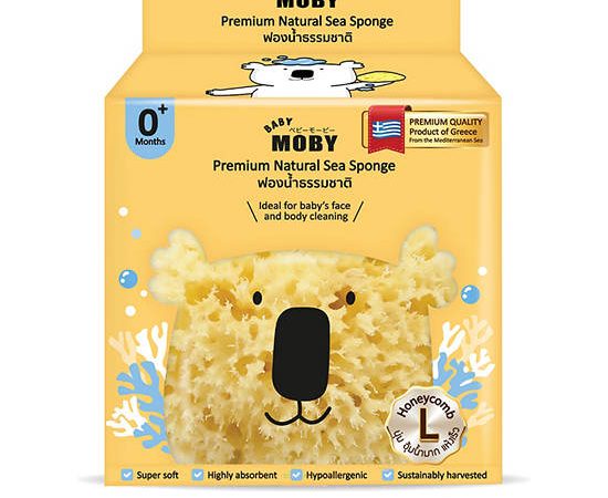 BABY MOBY Natural Sea Sponge Honeycomb Size L Yellow