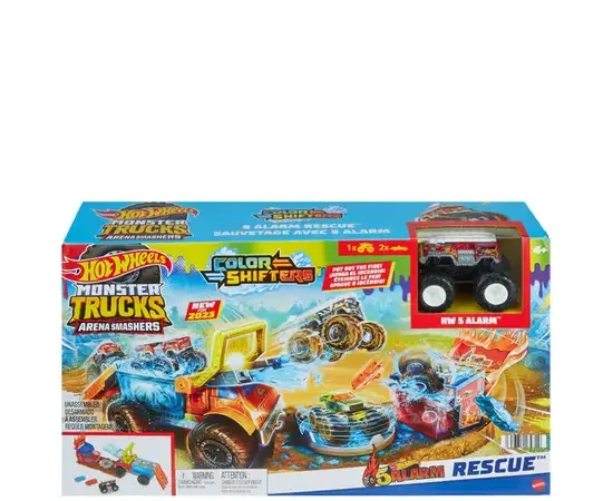 HOTWHEELS Toy Monster Trucks Color Shifters 5-Alarm Rescue Playset