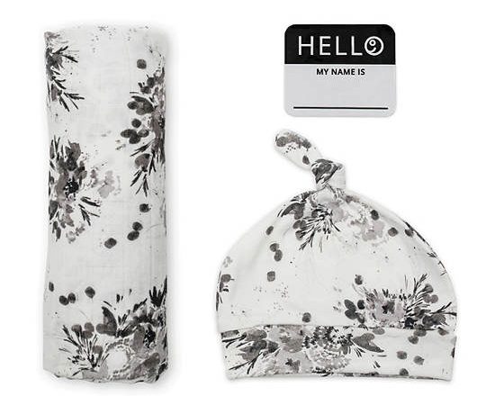 LULUJO Bamboo Hat and Swaddle Blanket - Black Floral