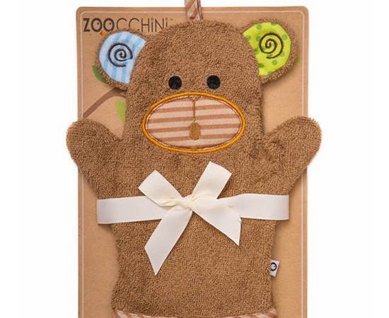 Zoocchini Brown Baby Snow Terry Bath Mitt - Max the Monkey