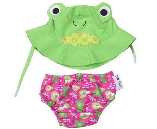 Zoocchini Green UPF50+ Baby Swim Diaper & Sun Hat Set - Flippy the Frog for12-24 months