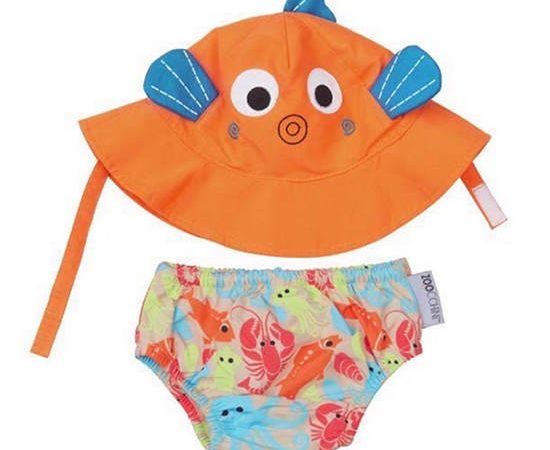 Zoocchini Orange UPF50+ Baby Swim Diaper & Sun Hat Set - Sushi the Fish for 12-24 months