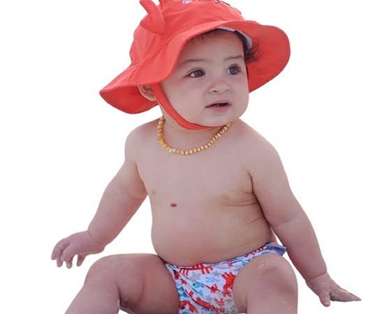 Zoocchini RED UPF50+ Baby Swim Diaper & Sun Hat Set -Charlie the Crab for 3-6 months