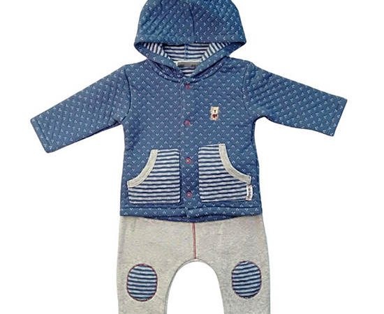 BABY STONE Blue grea Baby two piecec set hoot coat
