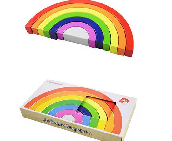 JKPTOYS Wooden toys for developmental rainbow, wooden rainbow, rainbow blocks, learn colors, sizes, shapes