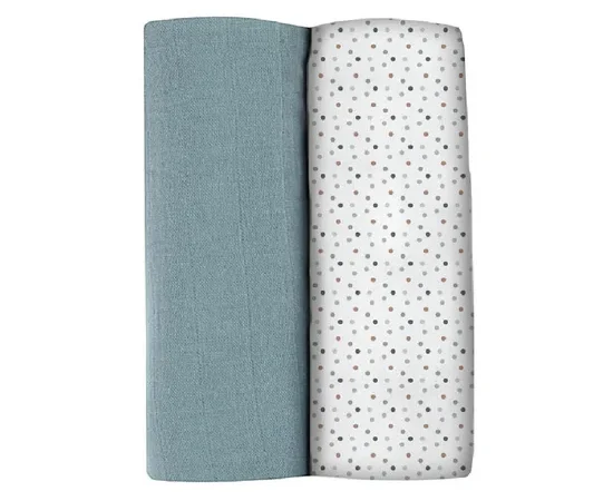BEABA Pack of 2 XXL Muslins Organic Cotton - Baltic Blue + Points Playprint