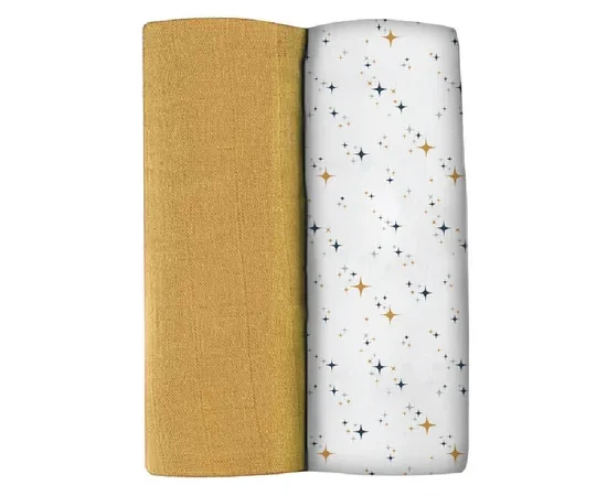 BEABA Pack of 2 XXL Muslins Organic Cotton - Honey Yellow + Starry Night Playprint