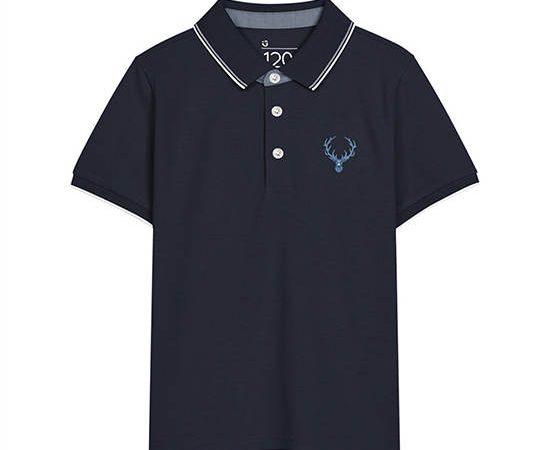 GIORDANO Navy Blue Junior's Short Sleeve Slim Fit Embroidery Solid Polo (G-Motion)