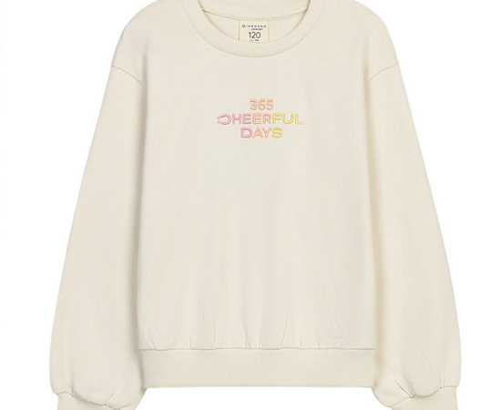 GIORDANO Girl's Solf Touch French Terry Sweatshirt (Cheerful Days) Milk White
