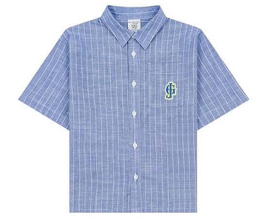 GIORDANO Boy's Relaxed Short-Sleeve Chambray Shirt (Blue Classics) Blue x White